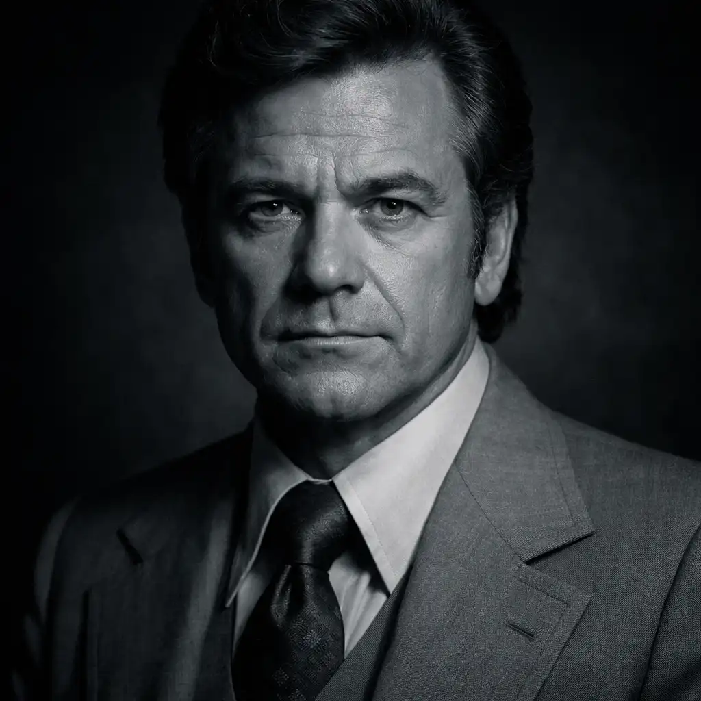 A character portrait of Ace Rothstein from Casino (1995), a middle-aged man in a 1970s suit looking directly at the camera under dramatic lighting.